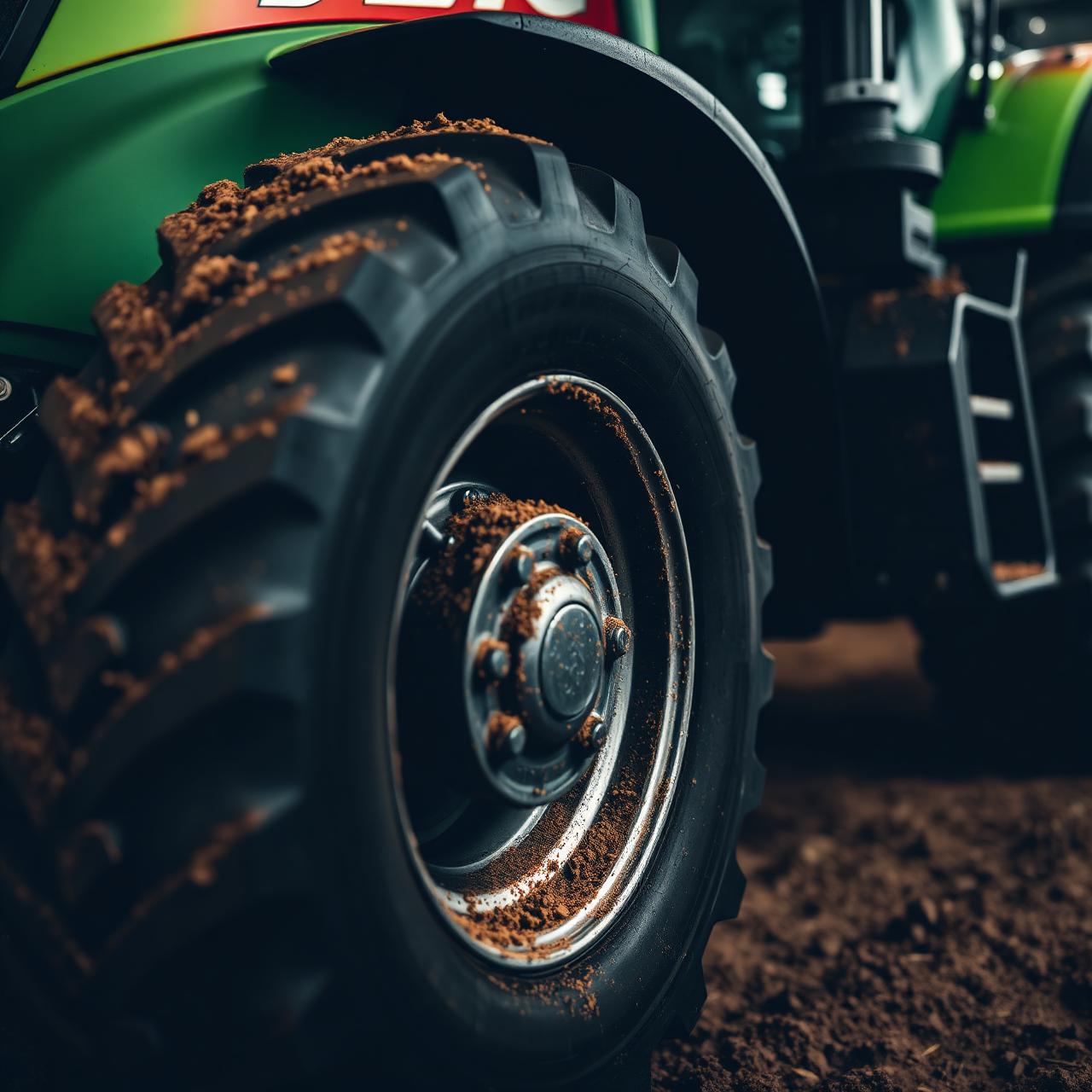 Detailed view of an agricultural tractor wheel